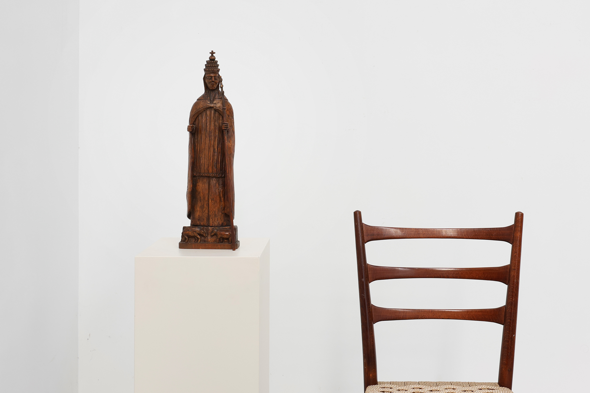 Carved Wooden Sint-Cornelius Figure with Papal Tiara and Triple Cross Staff, 18th centurythumbnail